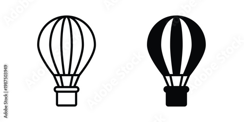 Hot air balloon icon vector graphic clipart and line art style set