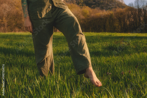 Barefoot Grounding in Green Grass at Golden Hour
