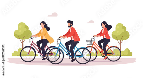 Happy Family Cycling Ride in Park on Sunny Day