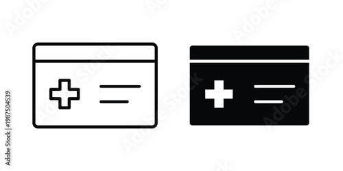 Insurance card icon vector graphic clipart and line art style set