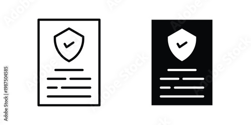 Insurance policy icon vector graphic clipart and line art style set