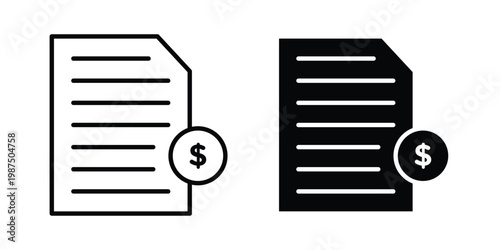 Invoice payment icon vector graphic clipart and line art style set
