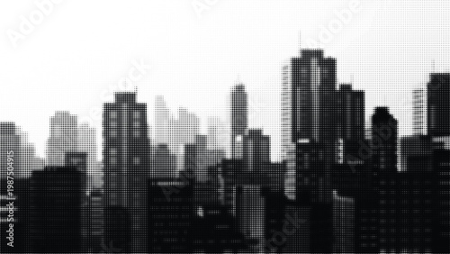 Abstract blue city skyline silhouette with reflection