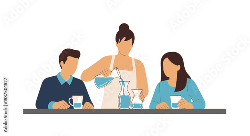 Friends enjoying coffee at a modern cafe table