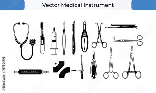 Essential medical instruments a vector collection for healthcare surgery and diagnostic procedures