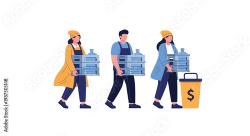 Businesspeople Carrying Boxes and Briefcases on White Background