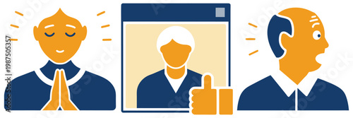 Collection of icons representing positive emotions, social interaction through technology, and negative reactions or surprise.