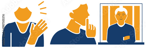 Group of diverse people communicating expressing emotions and ideas visually representing social interaction and human connection in modern graphic style.