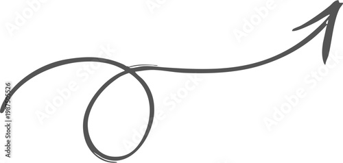 Hand drawn black curved arrow pointing to the right isolated on transparent background, Black curved arrow pointing right with slight upward arc on white background, isolated design element vector.