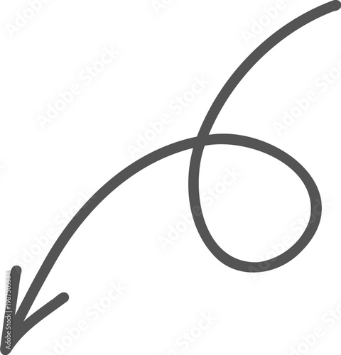 Hand drawn black curved arrow pointing to the right isolated on transparent background, Black curved arrow pointing right with slight upward arc on white background, isolated design element vector.
