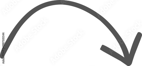 Hand drawn black curved arrow pointing to the right isolated on transparent background, Black curved arrow pointing right with slight upward arc on white background, isolated design element vector.