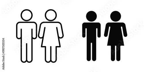 Man and woman icon vector graphic clipart and line art style set