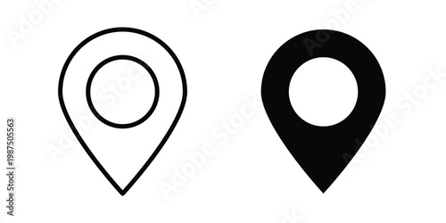 Map marker icon vector graphic clipart and line art style set