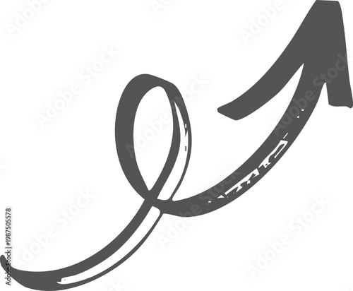 Hand drawn black curved arrow pointing to the right isolated on transparent background, Black curved arrow pointing right with slight upward arc on white background, isolated design element vector.