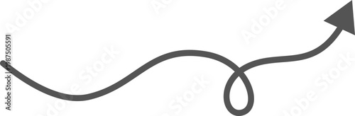 Hand drawn black curved arrow pointing to the right isolated on transparent background, Black curved arrow pointing right with slight upward arc on white background, isolated design element vector.