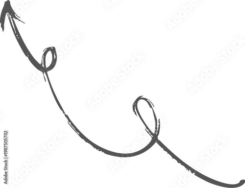 Hand drawn black curved arrow pointing to the right isolated on transparent background, Black curved arrow pointing right with slight upward arc on white background, isolated design element vector.
