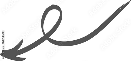 Hand drawn black curved arrow pointing to the right isolated on transparent background, Black curved arrow pointing right with slight upward arc on white background, isolated design element vector.