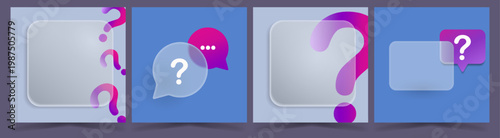 Glassmorphism interface template chatbot. FAQ layout suitable. Dashboard application mobile web UX design with Bubbles, translucent cards, gradient panels.