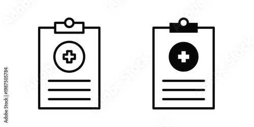 Medical report icon vector graphic clipart and line art style set