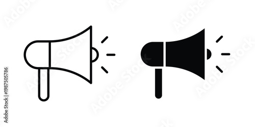 Megaphone icon vector graphic clipart and line art style set