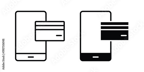 Mobile banking icon vector graphic clipart and line art style set