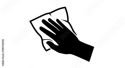 Hand wiping a surface with a cloth minimalist design silhouette