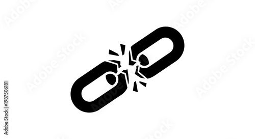 Broken chain link graphic represents fragility and disconnection silhouette