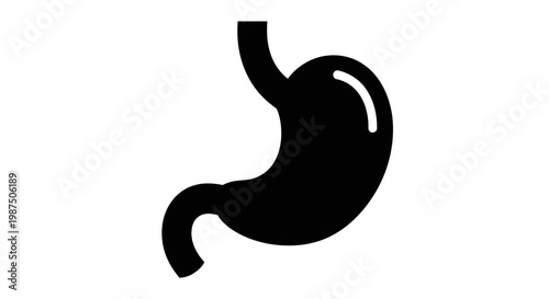 Simple black graphic of a human stomach anatomical illustration silhouette
