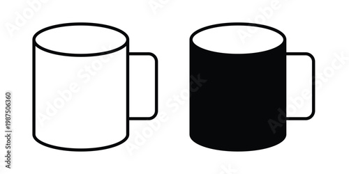 Mug icon vector graphic clipart and line art style set