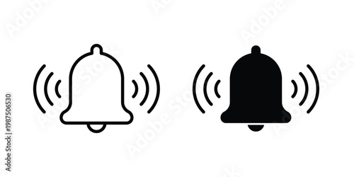 Notification bell icon vector graphic clipart and line art style set