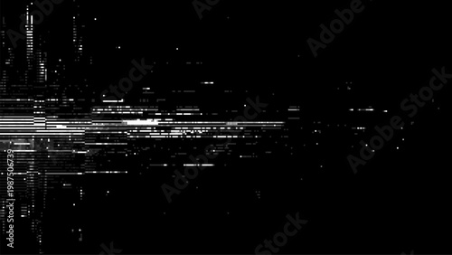 Glitch background vector with abstract digital interference pattern. Monochrome distorted data transmission effect for electronic screen noise and failure design. Futuristic pixel texture.