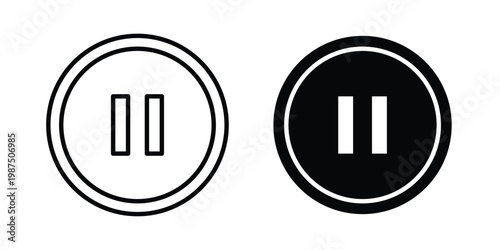 Pause button icon vector graphic clipart and line art style set