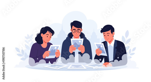 Young Professionals Using Digital Devices During Meeting