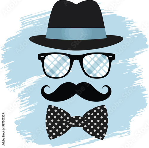   
Kings Day vector illustration with fedora hat eyeglasses mustache and bow tie accessories in playful design