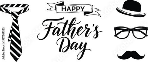 Happy father's day celebrating dad with ties hats more