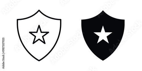 Police badge icon vector graphic clipart and line art style set