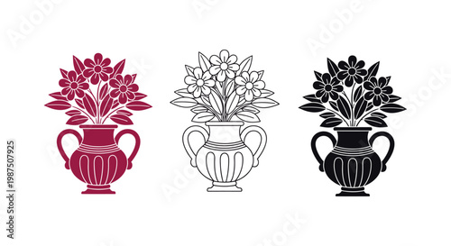Vase vector illustrations in three different colors and styles