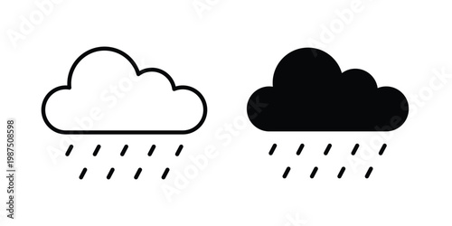 Rain icon vector graphic clipart and line art style set