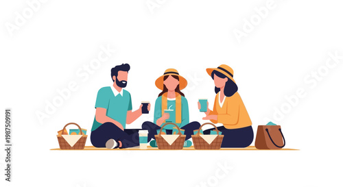 Family Enjoying Picnic Outdoors with Food and Drinks