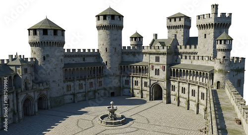Fotografía Majestic medieval castle a detailed digital rendering of fortified architecture