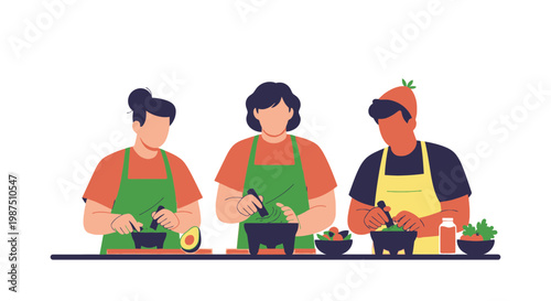 Group of People Cooking Together in a Modern Kitchen