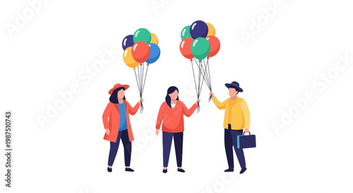Businesspeople with Colorful Balloons Celebrating Success