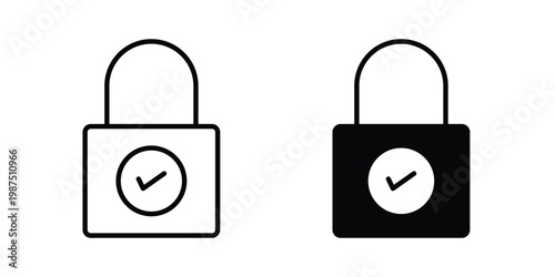 Security lock icon vector graphic clipart and line art style set