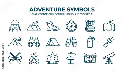 Flat vector adventure symbols collection.