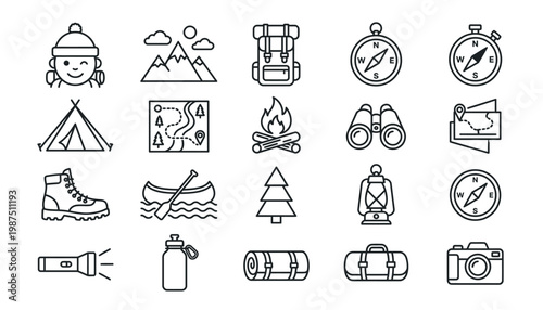 Camping and hiking icons and symbols.