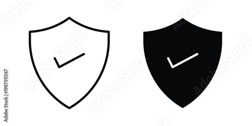 Shield check mark icon vector graphic clipart and line art style set