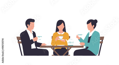 Business Meeting with Three Diverse Professionals Having Coffee