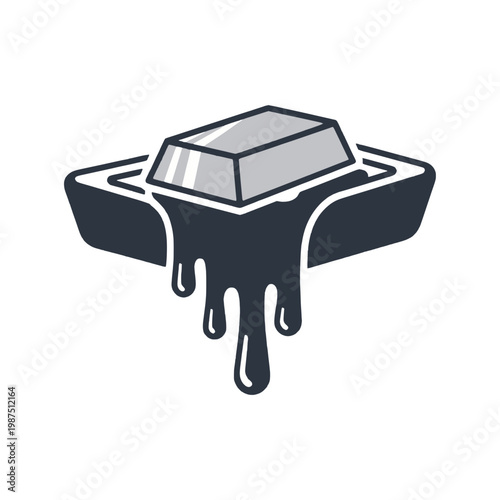 Melting silver bar vector illustration. Molten precious metal liquid dripping from a mold. Industrial casting process and wealth concept icon for business design.