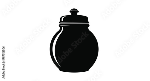 Black silhouette of a ceramic jar with a lid on transparent background