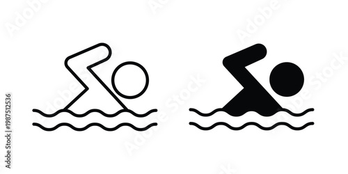 Swimming icon vector graphic clipart and line art style set